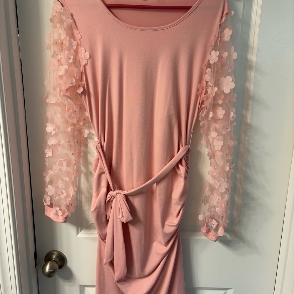 Maternity Pink Floral Sleeve Dress